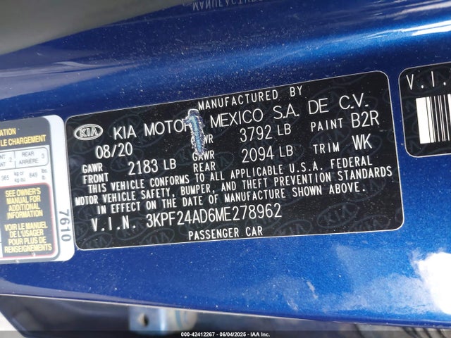 3KPF24AD6ME278962 KIA mpi nu