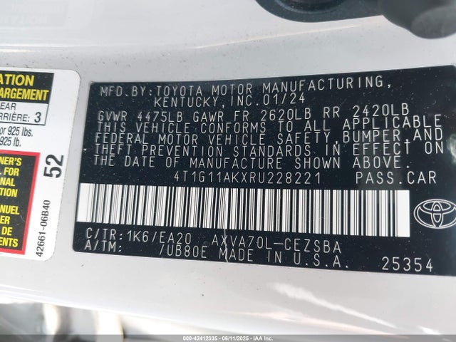4T1G11AKXRU228221 Toyota a25a-fks