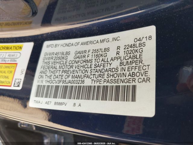 2018 HONDA ACCORD HYBRID 1HGCV3F95JA003236 Photo 8