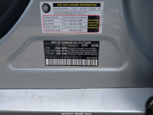 2008 MERCEDES-BENZ S 550 WDDNG71X38A230679 Photo 8