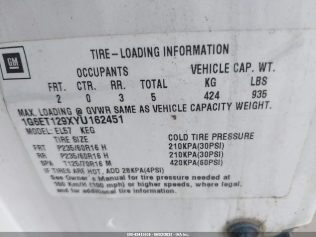 2000 CADILLAC ELDORADO 1G6ET129XYU162451 Photo 8