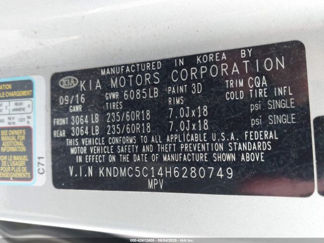 KNDMC5C14H6280749 KIA SEDONA EX