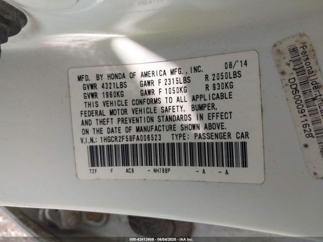 1HGCR2F58FA006523 Honda Accord Sport