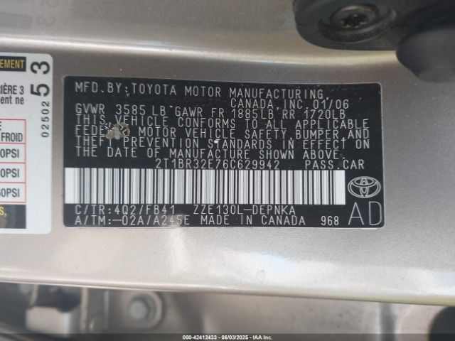2006 TOYOTA COROLLA 2T1BR32E76C629942 Photo 8