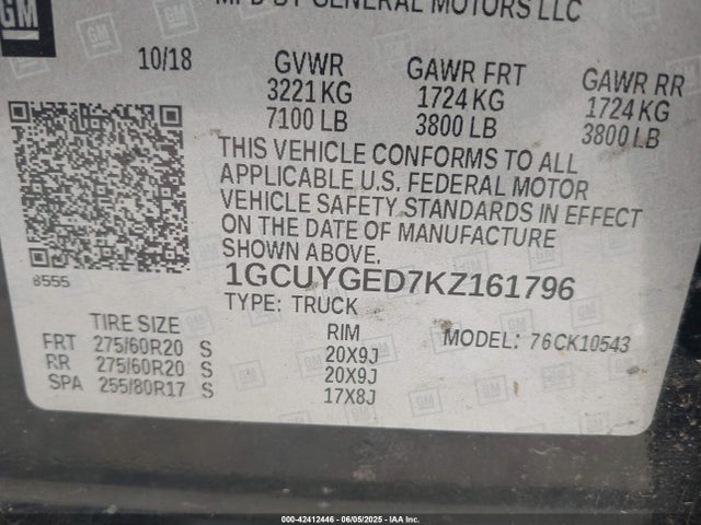 1GCUYGED7KZ161796 Chevrolet Silverado 1500 Ltz
