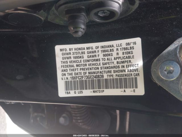 2016 HONDA CIVIC 19XFC2F73GE240839 Photo 8