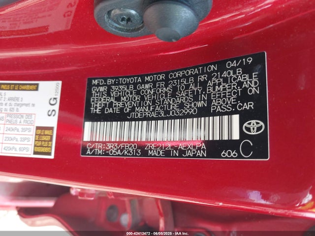 JTDEPRAE3LJ032990 Toyota 2zr-fae