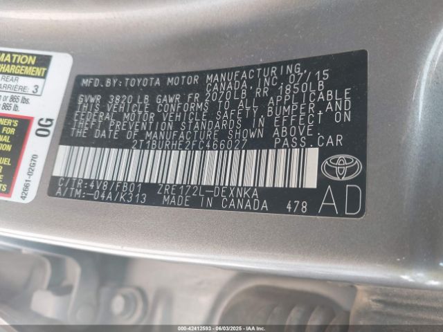 2T1BURHE2FC466027 Toyota 2zr-fe