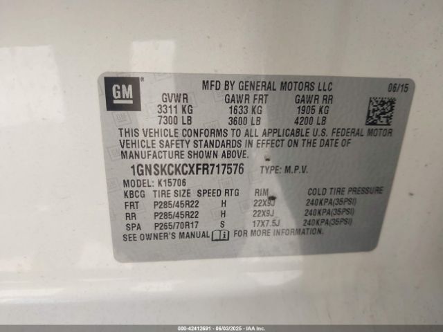 2015 CHEVROLET TAHOE 1GNSKCKCXFR717576 Photo 8