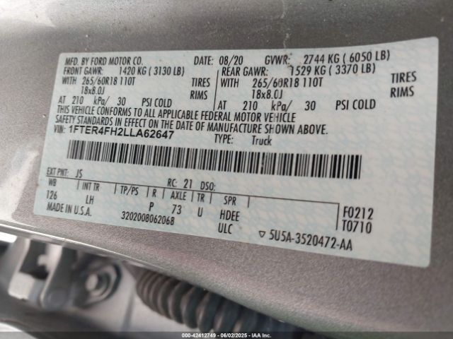 2020 FORD RANGER 1FTER4FH2LLA62647 Photo 8