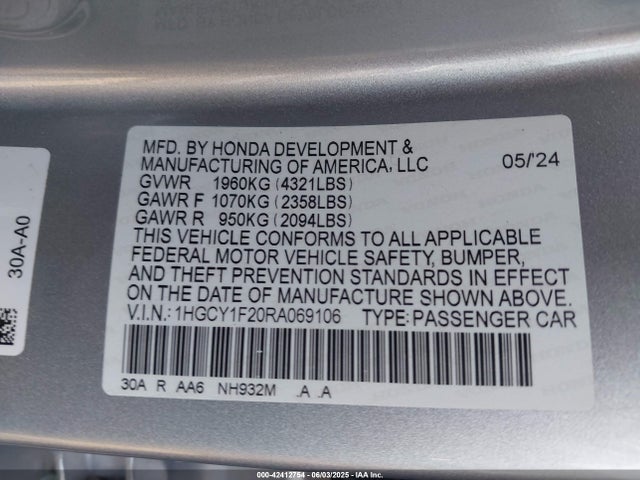 1HGCY1F20RA069106 Honda l15be