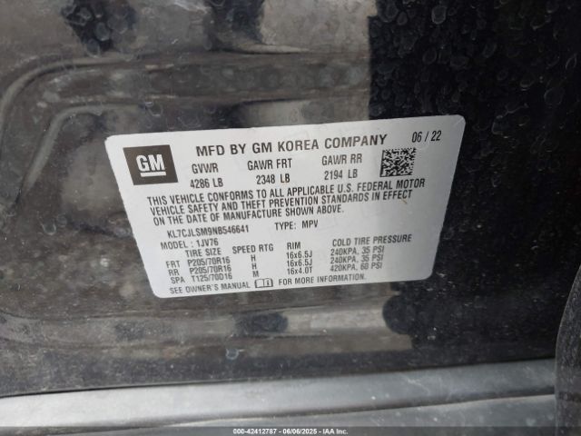 KL7CJLSM9NB546641 Chevrolet Trax Fwd Lt