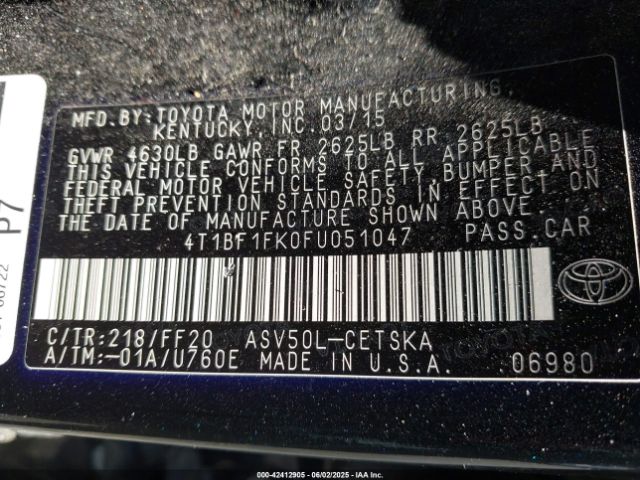 4T1BD1FK2FU172698 Toyota Camry Hybrid Le