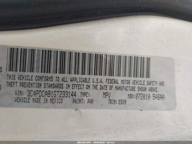 3C4PDCAB1GT233144 Dodge JOURNEY SE