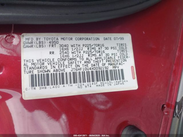 1999 LEXUS RX 300 JT6HF10U4X0092192 Photo 8