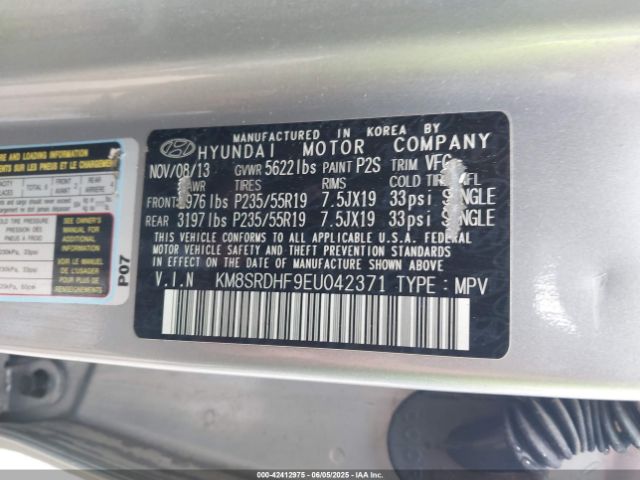 KM8SRDHF9EU042371 Hyundai Santa Fe Limited