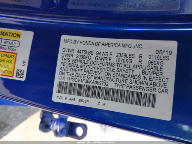 1HGCV1F30KA099732 Honda Accord Sport