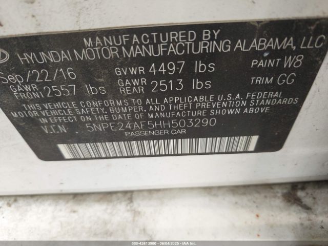 5NPE24AF5HH503290 Hyundai Sonata