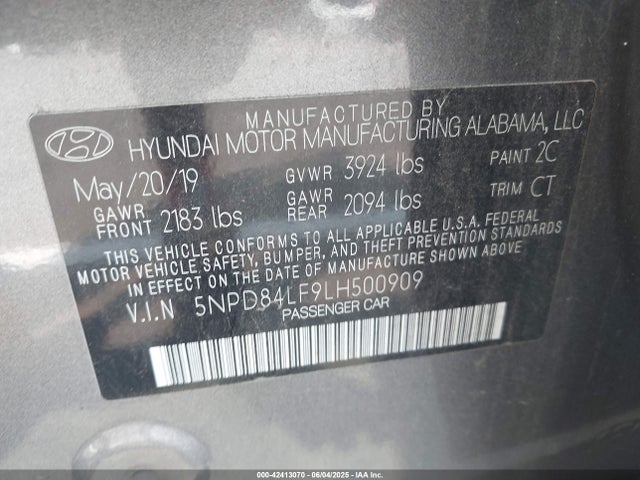 Продаж на аукціоні авто 2020 Hyundai Elantra Sel, vin: 5NPD84LF9LH500909, номер лоту: 42413070
