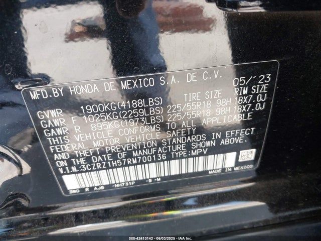 3CZRZ1H57RM700136 Honda k20z5