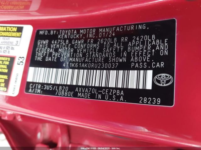 2024 TOYOTA CAMRY 4T1K61AK0RU230037 Photo 8