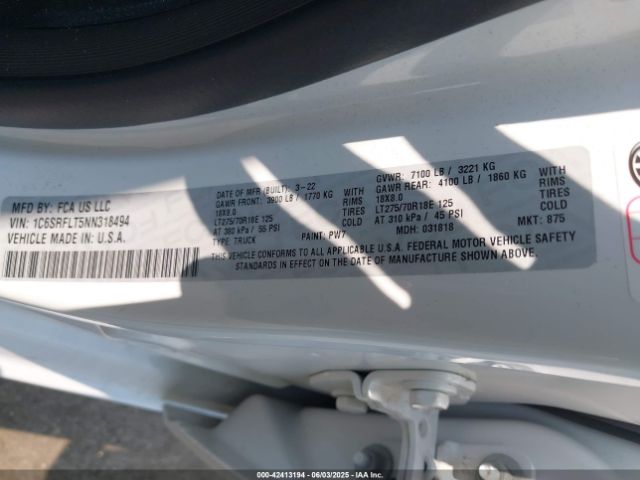 2022 RAM 1500 1C6SRFLT5NN318494 Photo 8