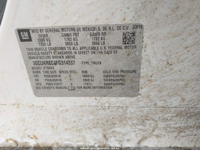 3GCUKREC4FG314337 Chevrolet Silverado 1500 2lt
