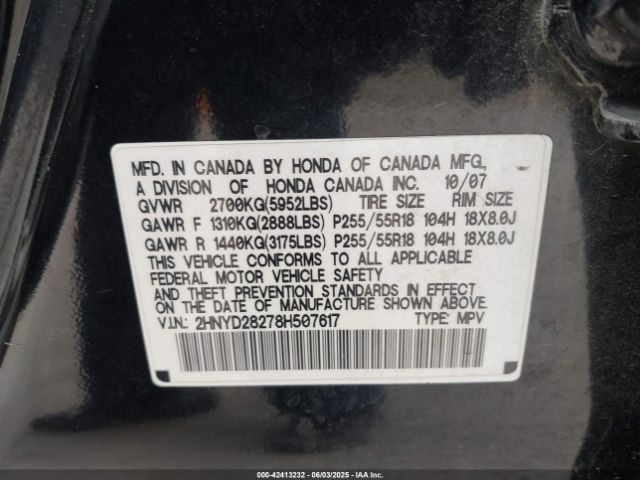 2008 ACURA MDX 2HNYD28278H507617 Photo 8