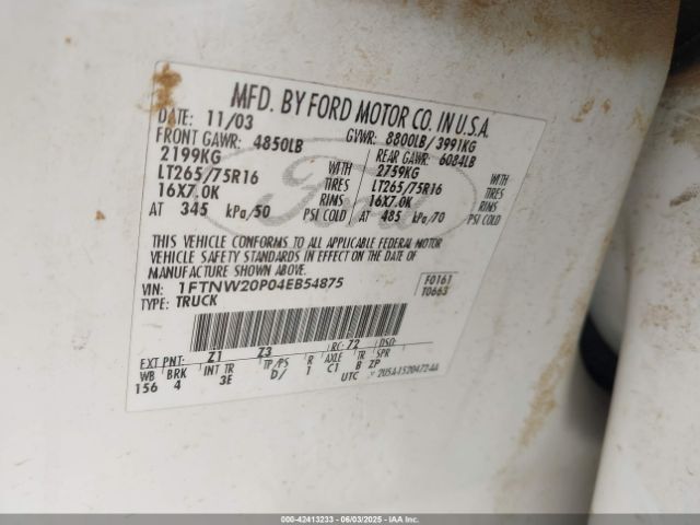 2004 FORD F-250 1FTNW20P04EB54875 Photo 8
