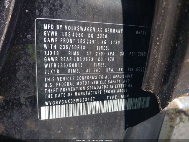 WVGBV3AX3EW623457 Volkswagen Tiguan Sel