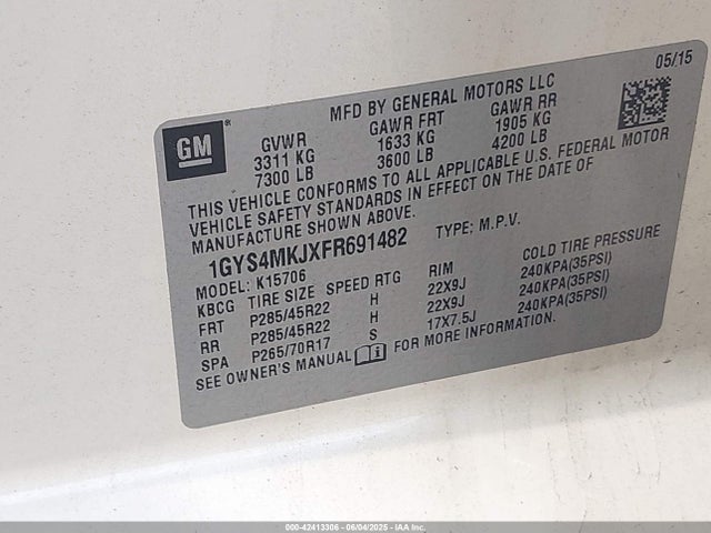 2015 CADILLAC ESCALADE 1GYS4MKJXFR691482 Photo 8