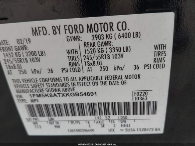 1FM5K8ATXKGB54891 Ford Police Interceptor