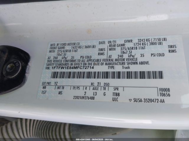 1FTFW1E84MFC72714 Ford F-150 Xlt