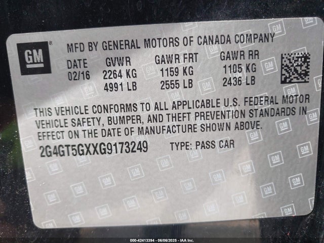 2G4GT5GXXG9173249 Buick ltg - sidi, alum, vvt, e85 max