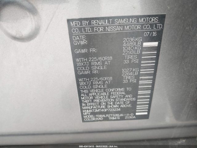 KNMAT2MT4GP723234 Nissan Rogue Sl