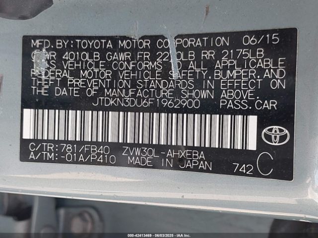 JTDKN3DU6F1962900 Toyota Prius