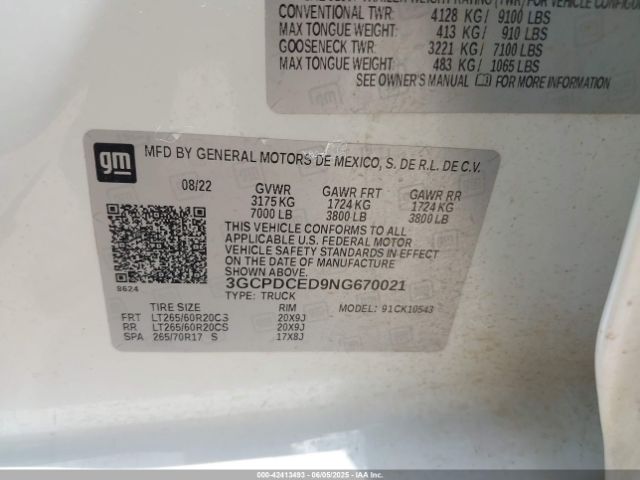 3GCPDCED9NG670021 Chevrolet Silverado 1500 4wd  Short Bed Custom Trail Boss
