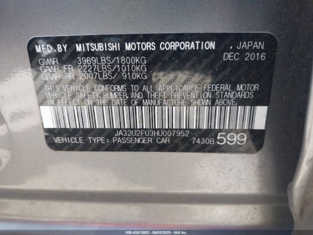 JA32U2FU3HU007952 Mitsubishi LANCER ES