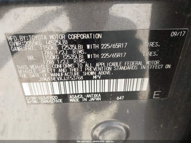 JTMZFREVXJJ153768 Toyota 2ar-fe