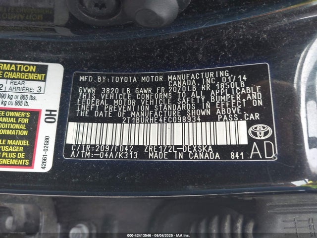 Toyota 2zr-fe 2014 2T1BURHE4EC098934 Image 9
