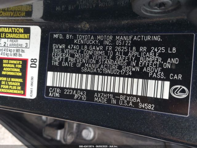 2022 LEXUS ES 300H 58ADA1C19NU021734 Photo 8
