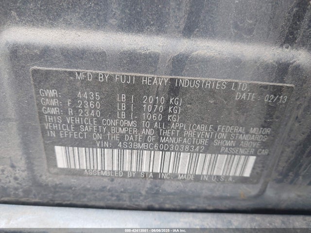Aukcja sprzedaży 2013 Subaru Legacy 2.5i Premium, vin: 4S3BMBC60D3038342, numer aukcji: 42413581