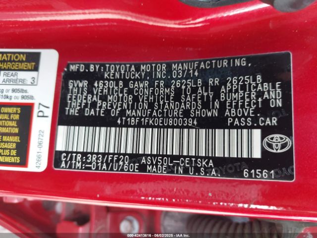 4T1BF1FK0EU800394 Toyota CAMRY SE