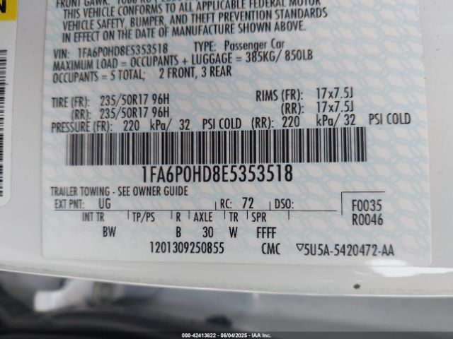 2014 FORD FUSION 1FA6P0HD8E5353518 Photo 8