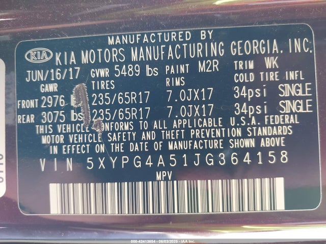 5XYPG4A51JG364158 KIA gdi lambda-ii