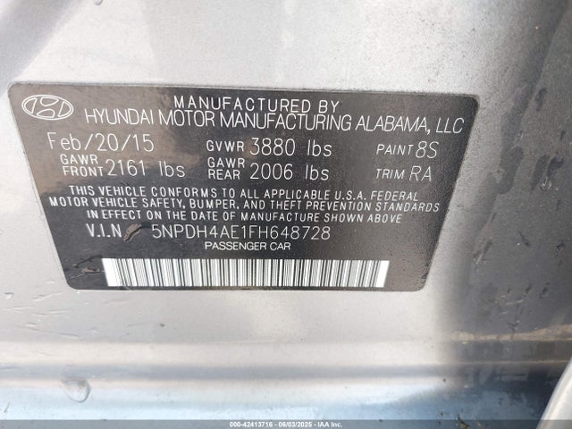 5NPDH4AE1FH648728 Hyundai dohc mpi nu