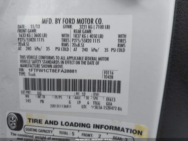 1FTFW1CT8EFA28881 Ford F-150