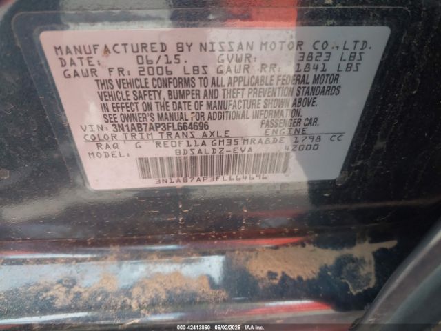 3N1AB7AP3FL664696 Nissan SENTRA SV
