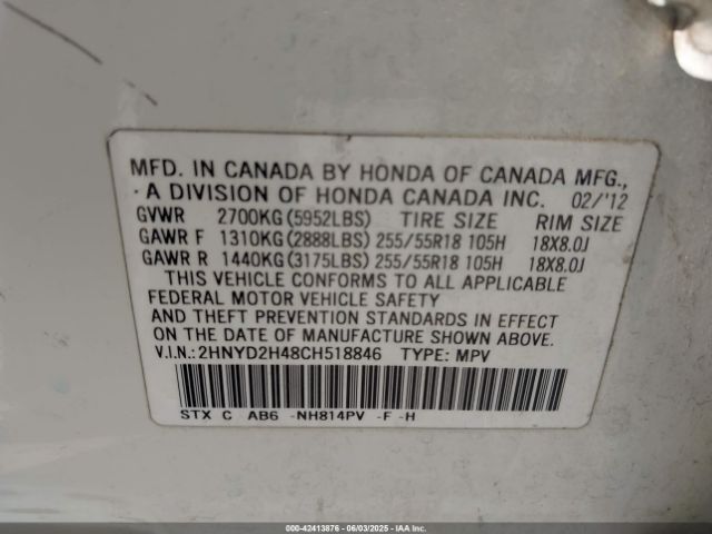 2012 ACURA MDX 2HNYD2H48CH518846 Photo 8