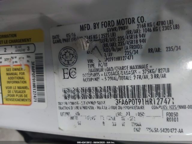 2017 FORD FUSION 3FA6P0T91HR127471 Photo 8